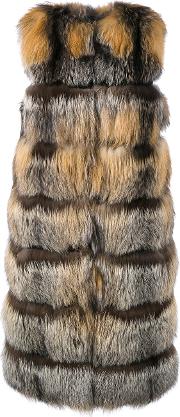 Long Gilet Women Fox Fur S, Brown