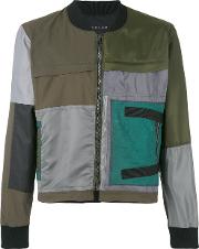 Patched Bomber Jacket Men Cottonpolyestercalf Leather M, Green