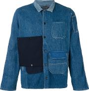 Patched Denim Shirt Men Cottonnylon M, Blue