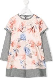 Floral Layer Jersey Dress Kids Cottonelastodienepolyamideviscose 6 Yrs, Pinkpurple