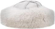 Fur Trim Flat Hat Women Fox Furlamb Skincashmere M, Grey