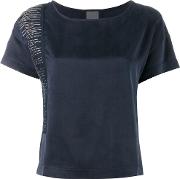 Line Embroidered T Shirt Women Cuproviscose M, Blue