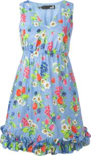 Floral Print Dress Women Cotton 38, Blue