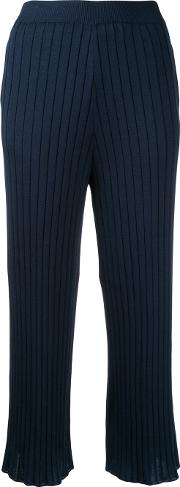 Cropped Rib Knit Trousers Women Cottonrayon 36, Blue