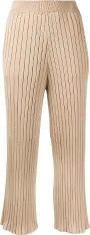 Cropped Rib Knit Trousers Women Cottonrayon 36, Brown