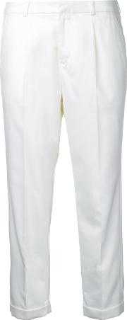 Cropped Tailored Trousers Women Linenflaxpolyesterrayon 34, White