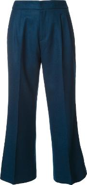 Flared Cropped Trousers Women Lambs Wool 34