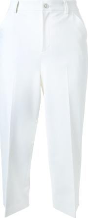 Front Pleat Cropped Trousers Women Polyesterpolyurethane 36, White