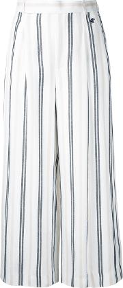 Striped Cropped Trousers Women Linenflaxrayon 36, Women's, White