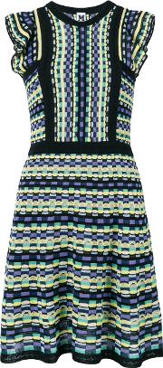 Pattern Knit Ruffled Mini Dress 