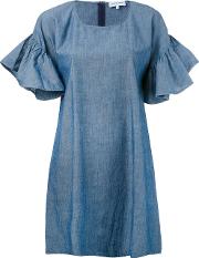 Ruffle Sleeve Shift Dress Women Cotton S, Women's, Blue