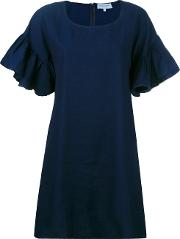 Ruffled Sleeve T Shirt Dress Women Cotton L, Blue