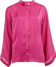 Band Collar Shirt Women Polyester 36, Pinkpurple