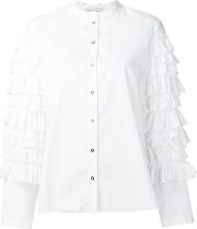 Ruffle Sleeve Shirt Women Cotton 40, Women's, White