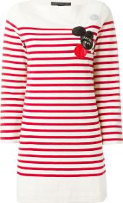 Breton Stripe Dress Women Cotton L, Red