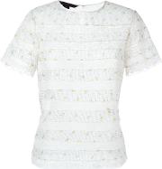Lace Insert T Shirt Blouse Women Cotton 4, Women's, White
