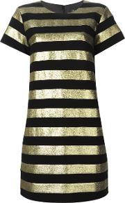 Metallic Stripe Shortsleeved Dress Women Cottonpolyestermetallic Fibre 8, Black
