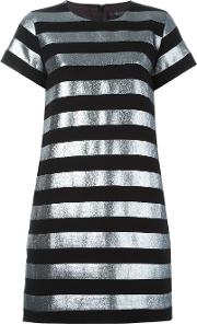Striped T Shirt Dress Women Cottonpolyestermetallic Fibre 10, Black