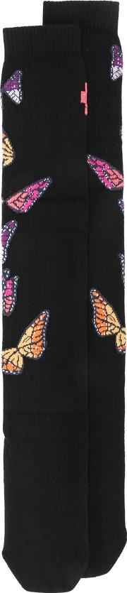 Butterfly Pattern Socks Women Cottonpolyamidespandexelastane One Size, Women's, Black