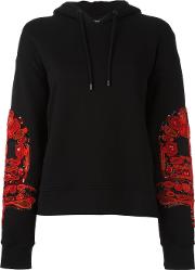 Patched Sleeves Hoodie Women Cottonglass S, Black