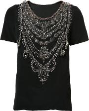 Chain Embellished T Shirt Women Silk 2, Black