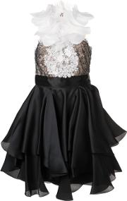 Embellished Ruffle Dress Women Silk 8, Black