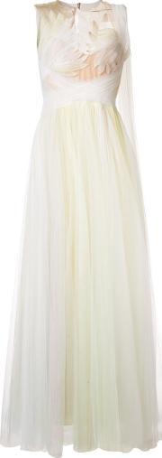 Feather Embellished Gown Women Silkpolyester 8, Women's, White