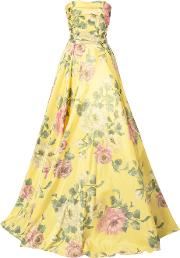 Strapless Floral Print Gown 