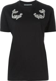 Embellished Patch T Shirt Women Cotton 40, Women's, Black