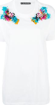 Embroidered Shoulder T Shirt Women Cotton 42, White