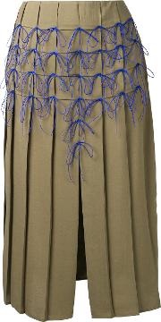 Bow Applique Pleated Skirt Women Polyester 42, Green