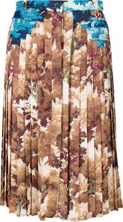 Foliage Print Pleated Skirt 