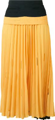 Gathered Waist Pleated Skirt Women Polyester 44, Yelloworange