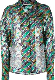 Lace Applique Floral Shirt Women Silkpolyester 40, Green