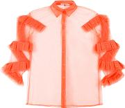 Ruffled Details Sheer Shirt Women Polyester 40, Yelloworange