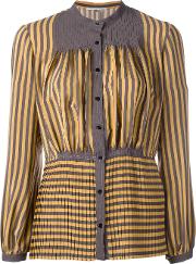 Stripes Pleated Shirt Women Silk 38, Yelloworange