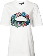 Embroidered Flower T Shirt Women Cottonsequin L, Women's, White