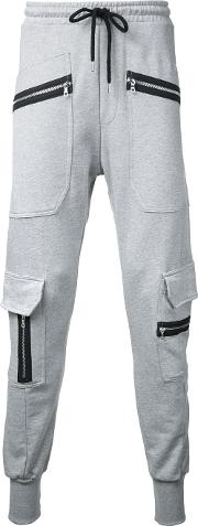Zip Pocket Track Pants Men Cotton M, Grey