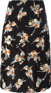 Floral Print Pencil Skirt Women Silk 44, Black