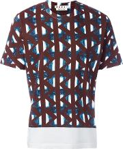 Geometric Print T Shirt Men Cotton 46, Red