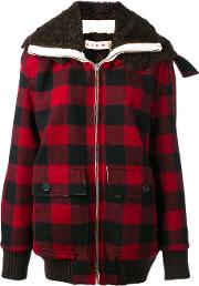 Marni Oversized Check Bomber Jacket Women Artificial Furpolyesterviscosewool 40, Red 