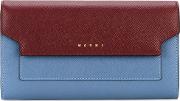 Two Tone Burgundy Flap Wallet Women Leather One Size, Blue