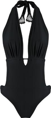 Halterneck Swimsuit Women Polyamidespandexelastane Gg, Black