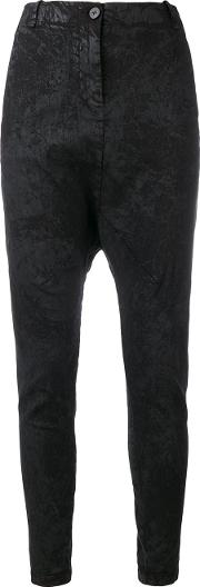 Textured Drop Crotch Trousers Women Linenflaxspandexelastaneviscose 40, Black