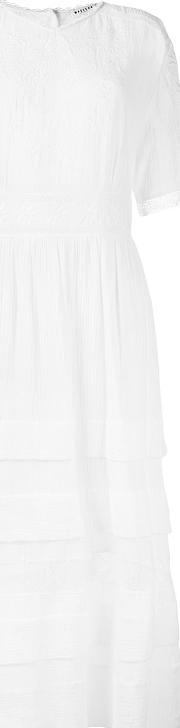 Lace Panel Maxi Dress Women Cotton L, White