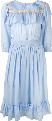 Ruffled Bib Dress Women Silkcotton M, Blue