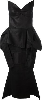 Strapless Peplum Dress Women Silklinenflaxspandexelastane 10, Black
