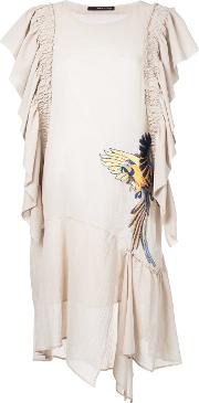Bird Embroidered Draped Dress Women Cotton 46, Nudeneutrals