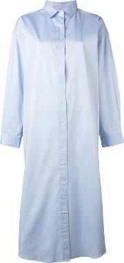 Oversized Midi Shirt Dress Women Cotton One Size, Blue