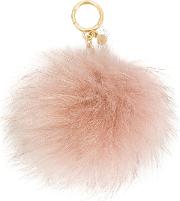 Michael Kors Pom Pom Keyring Women Fox Fur One Size, Pinkpurple 